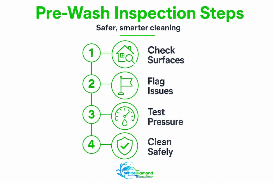 Vertical flow infographic: Inspection steps before washing