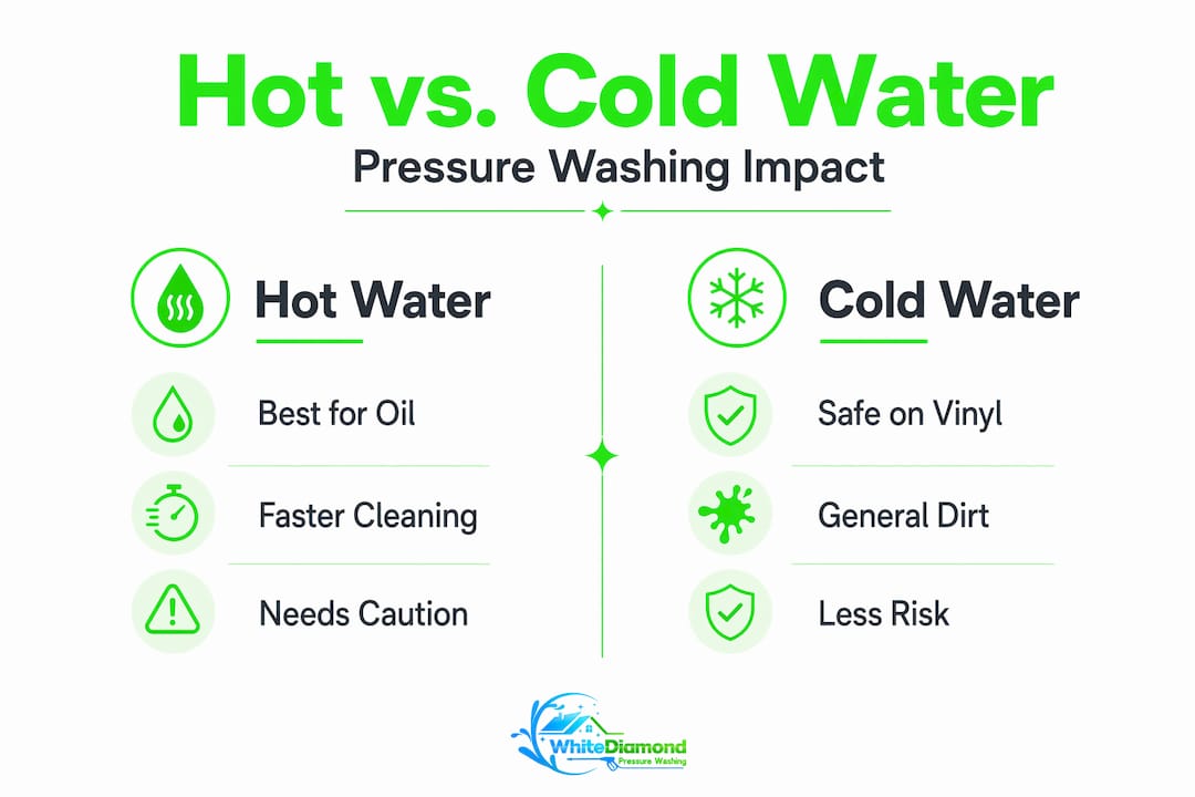 Infographic comparing hot and cold water pressure washing