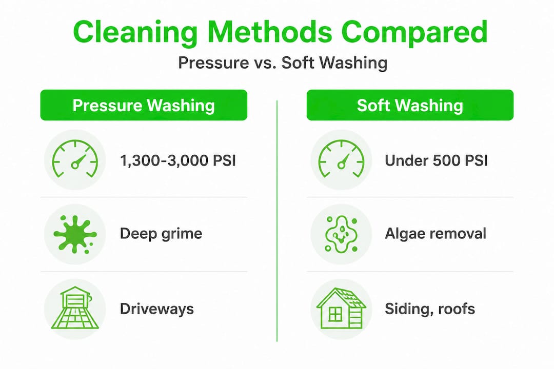 Infographic comparing pressure and soft washing