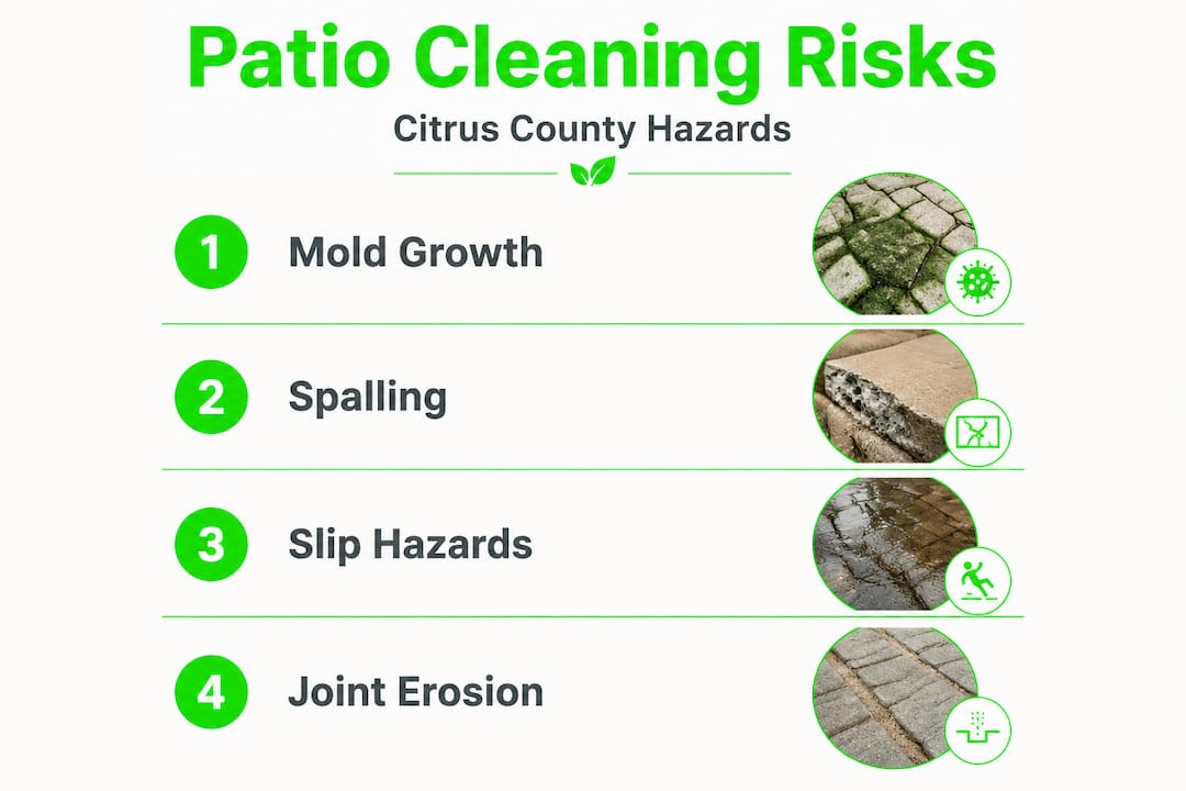 Infographic showing home patio cleaning hazards steps