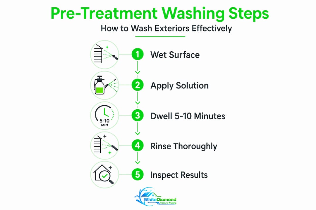 Infographic showing 5 steps of pretreatment washing