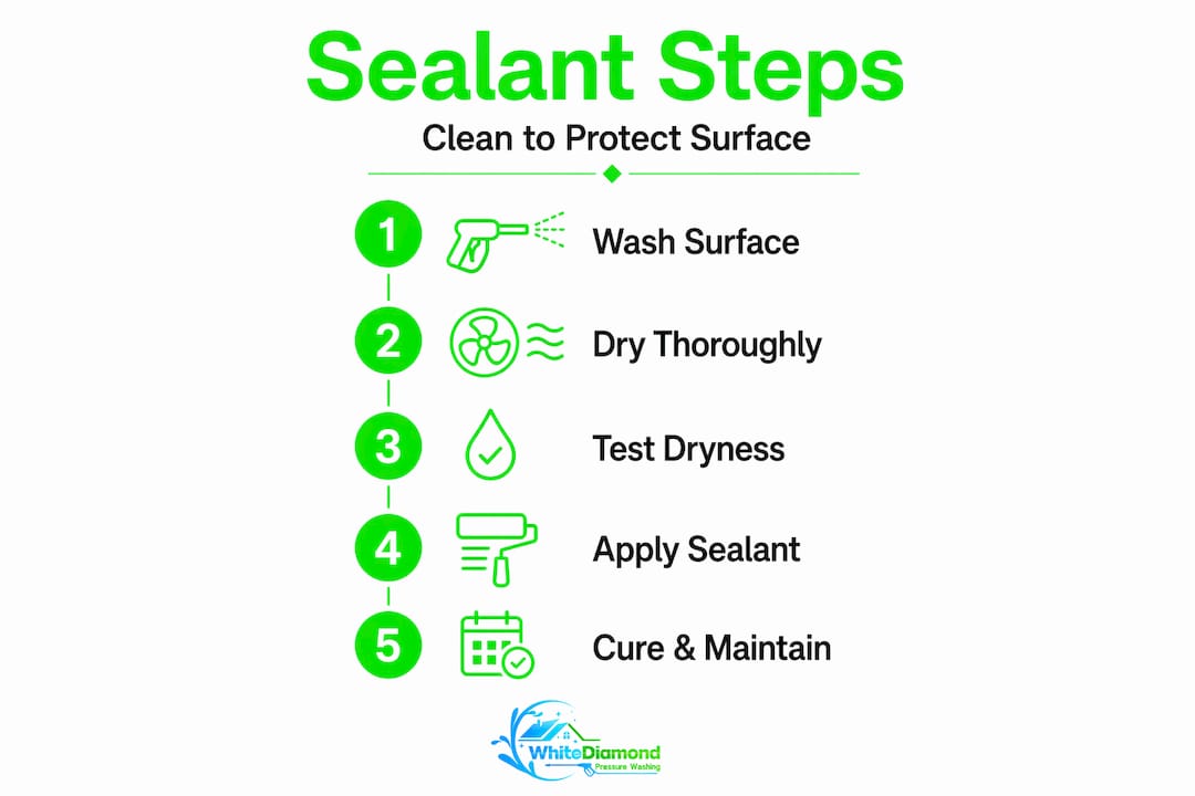 Infographic showing five sealant application steps