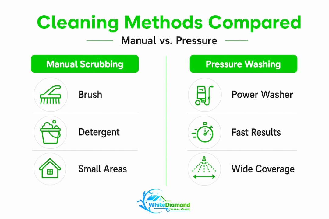 Infographic comparing manual and pressure washing methods