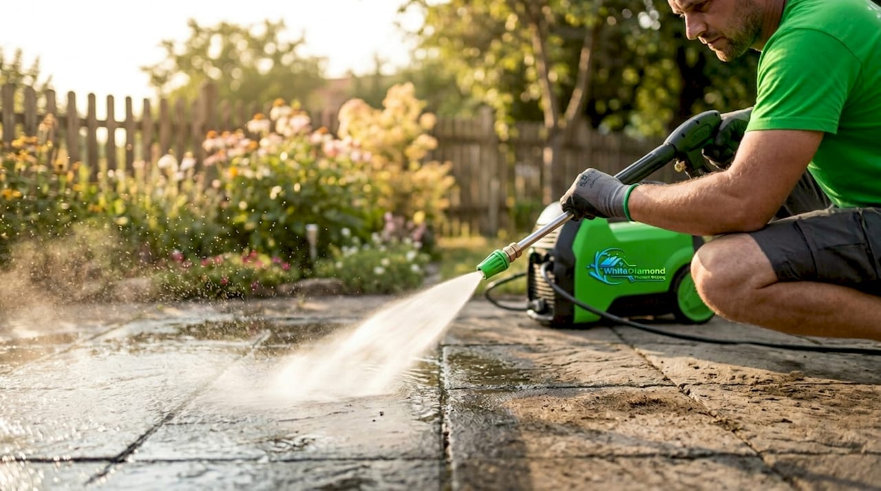 Pressure washing detailed paver stones