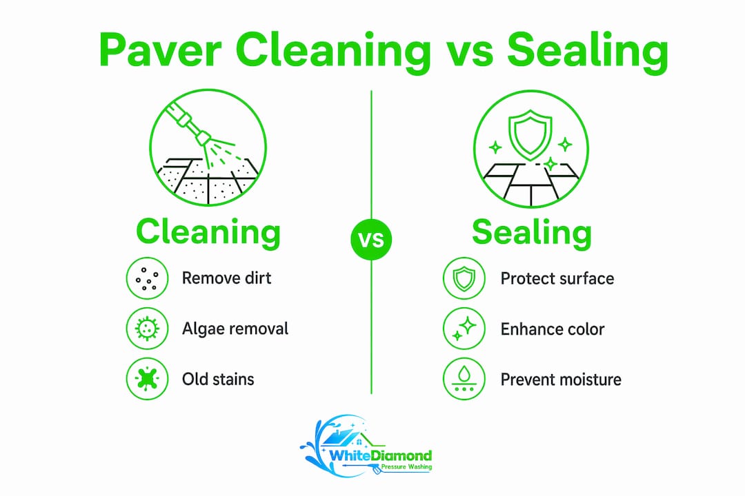Infographic comparing paver cleaning and sealing