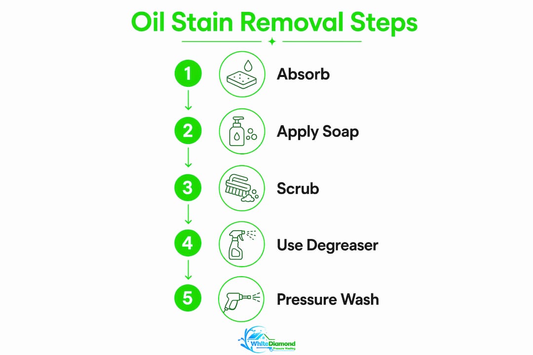 Infographic illustrating oil stain removal steps