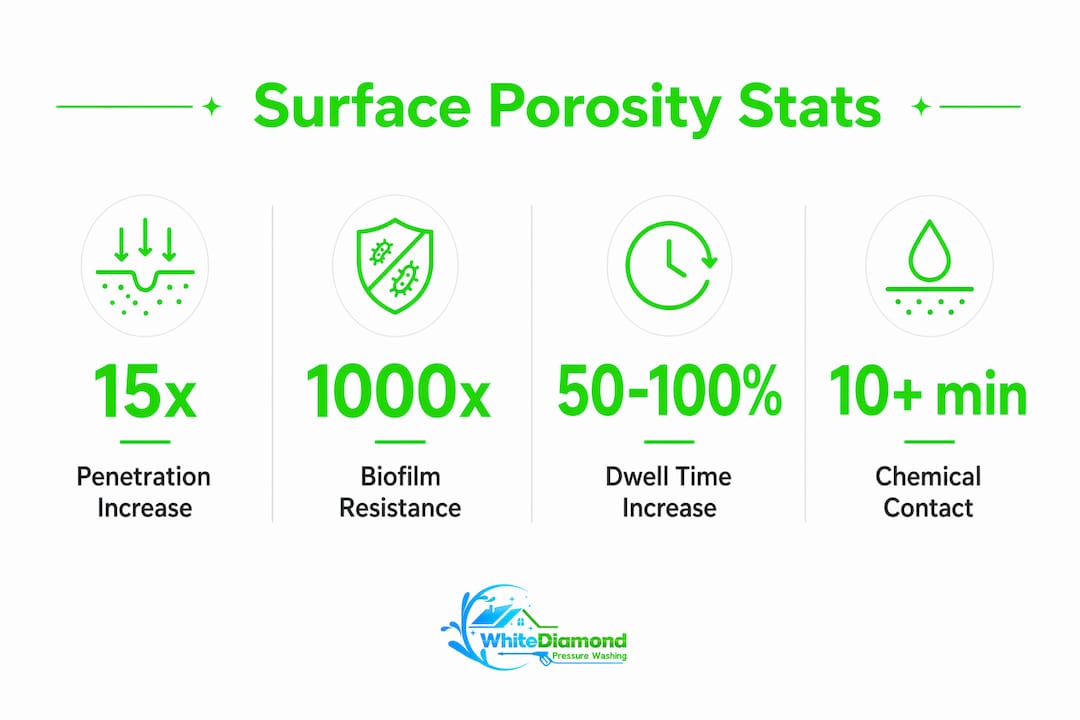 Infographic illustrating key surface porosity cleaning stats