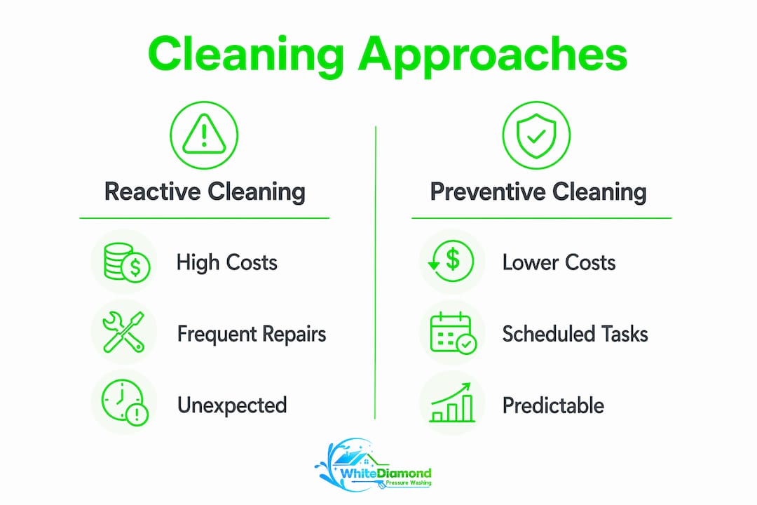 Infographic comparing reactive and preventive cleaning costs