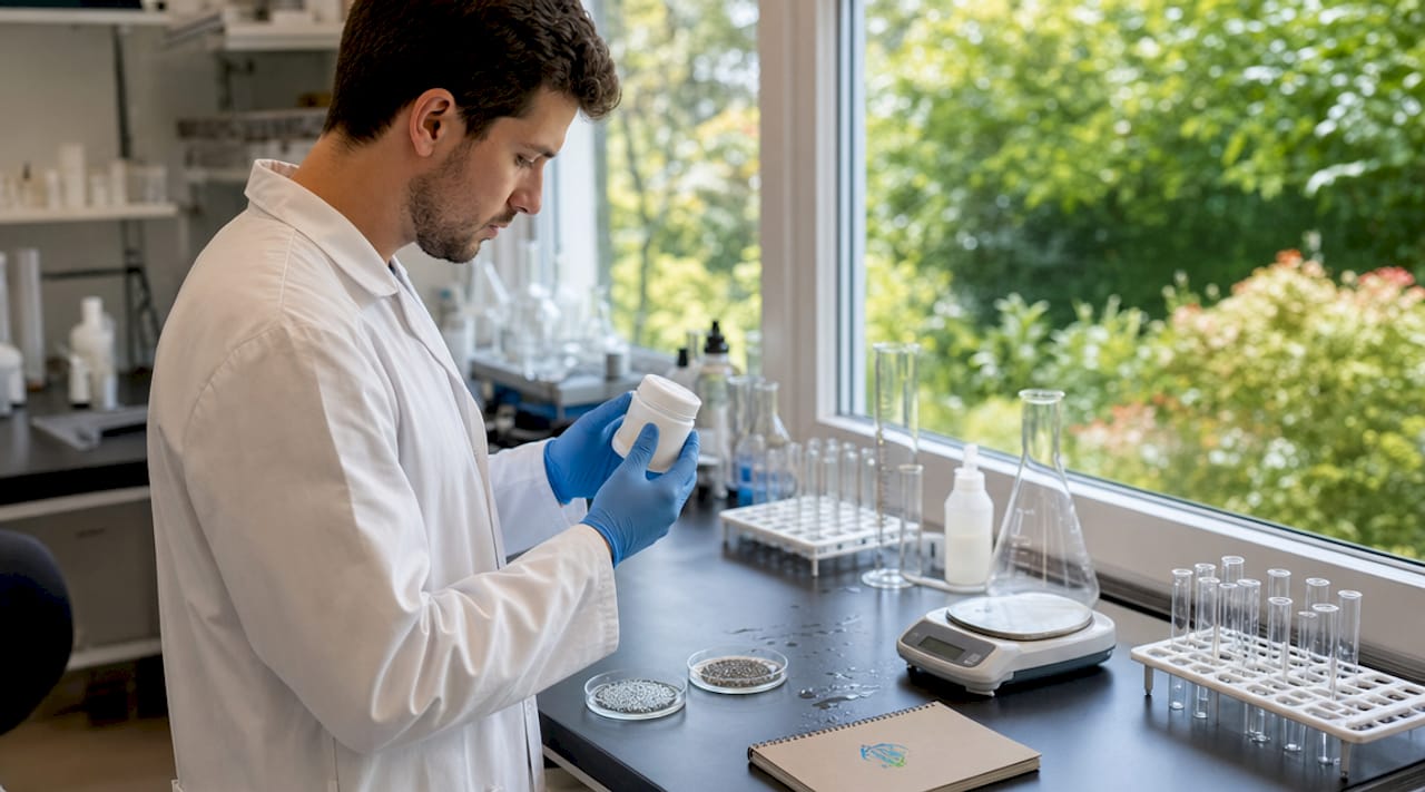 Lab technician handling surface coating chemicals