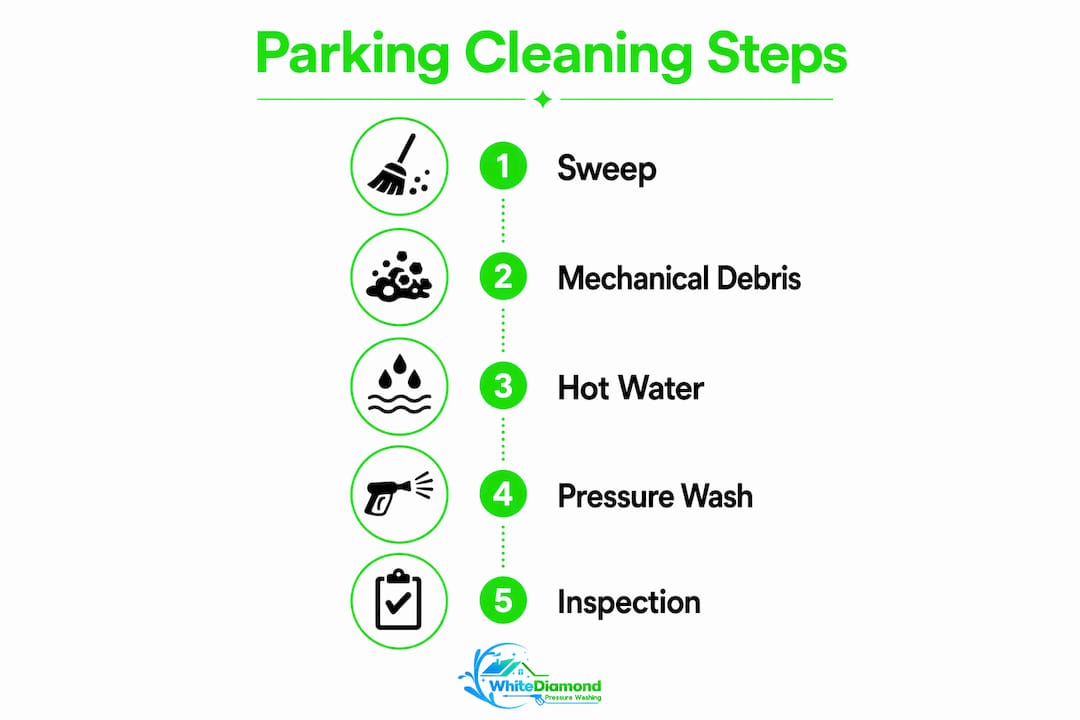 Infographic outlining parking structure cleaning steps