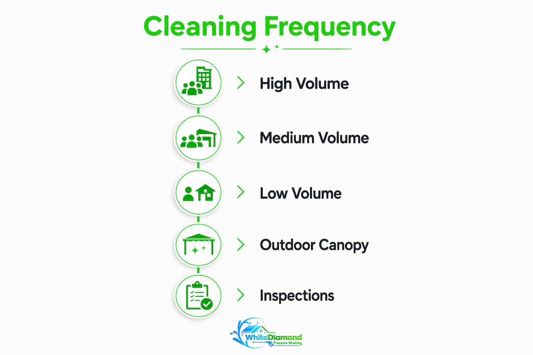 Infographic showing cleaning frequency and schedule for commercial canopies