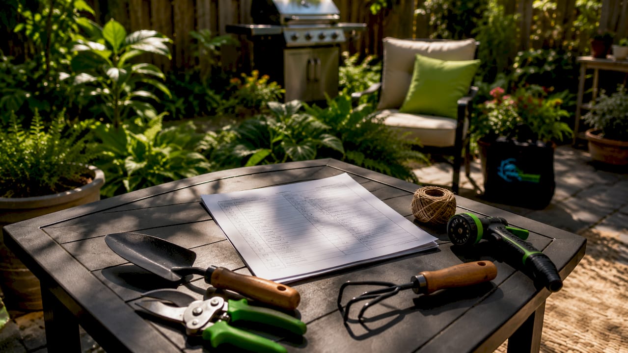 Maintenance checklist with tools overhead view