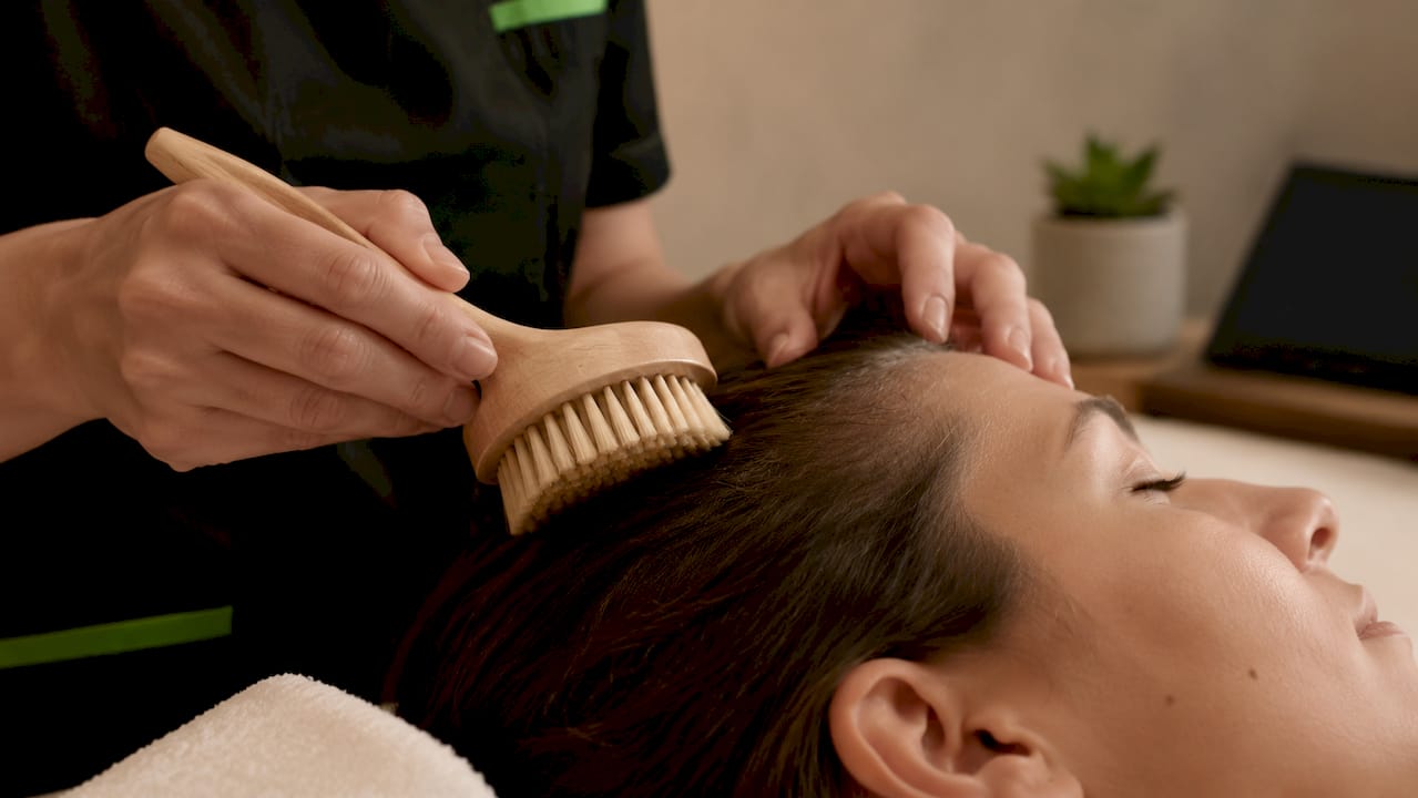Soft bristle brush on fine hair and sensitive scalp