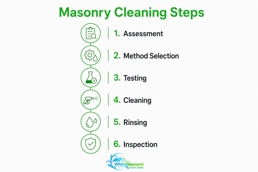 Infographic outlining masonry cleaning process steps