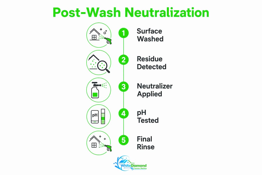 Infographic showing step-by-step post-wash neutralization process