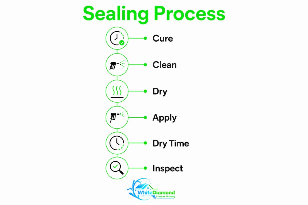 Infographic showing step-by-step paver sealing process