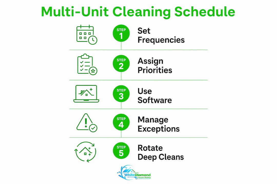 Infographic illustrating steps for cleaning schedule