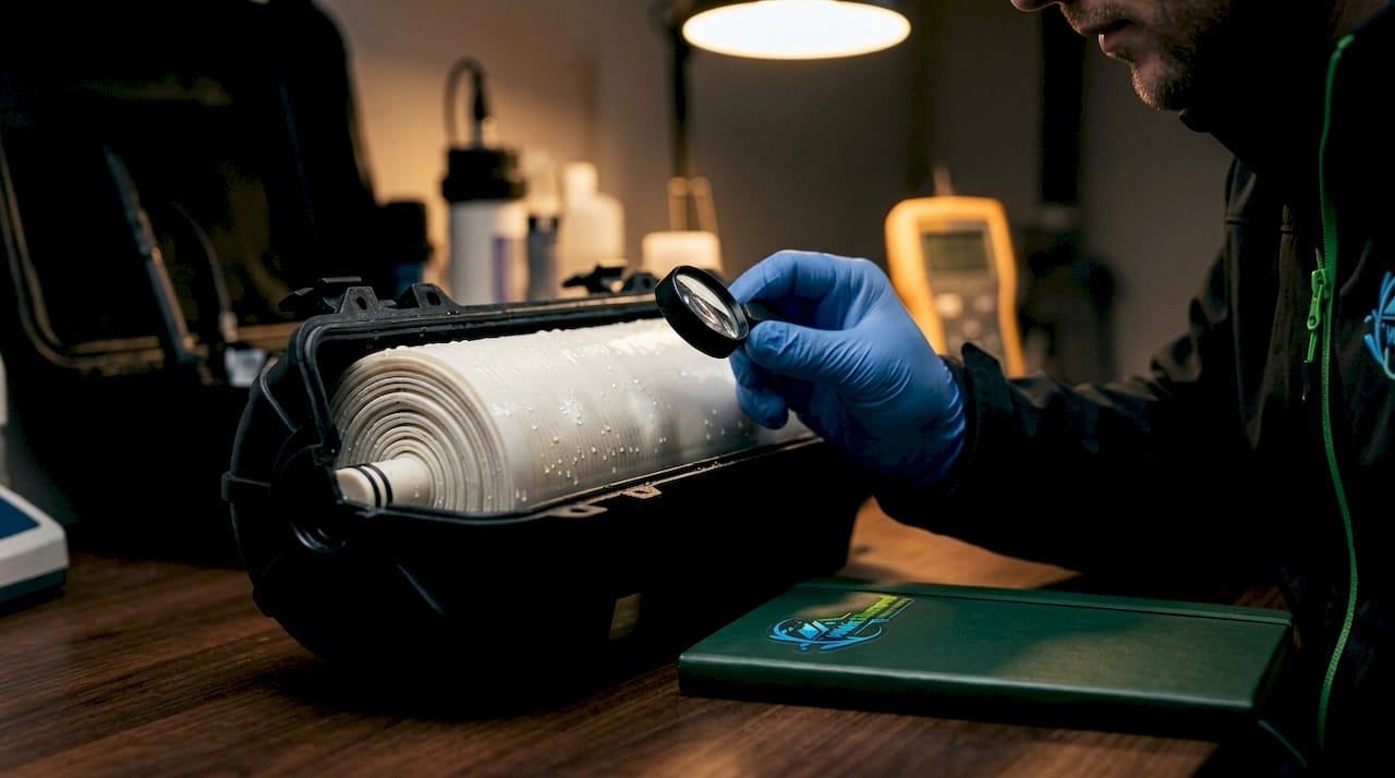 Close-up of reverse osmosis membrane in filtration system