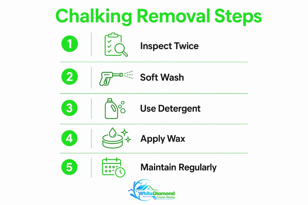 Infographic outlining steps to remove chalking from vinyl siding