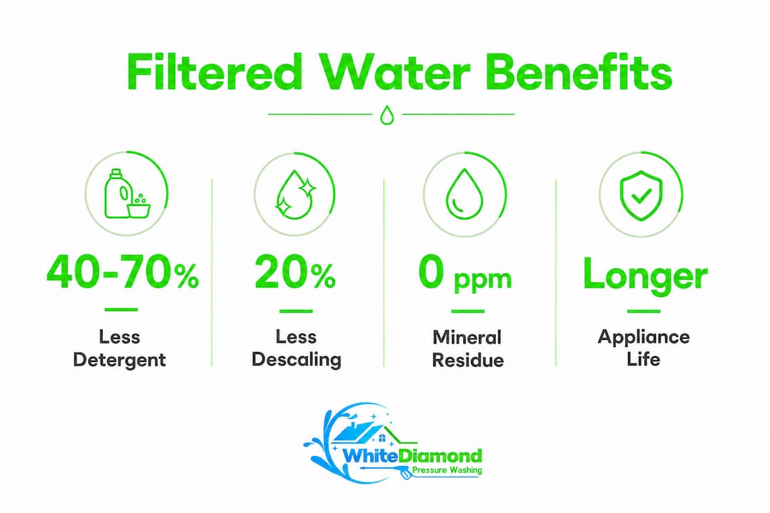 Infographic highlighting key benefits of filtered water in cleaning