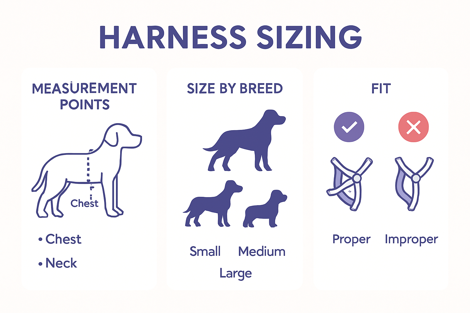 Infographic showing puppy harness measurement and fitting process