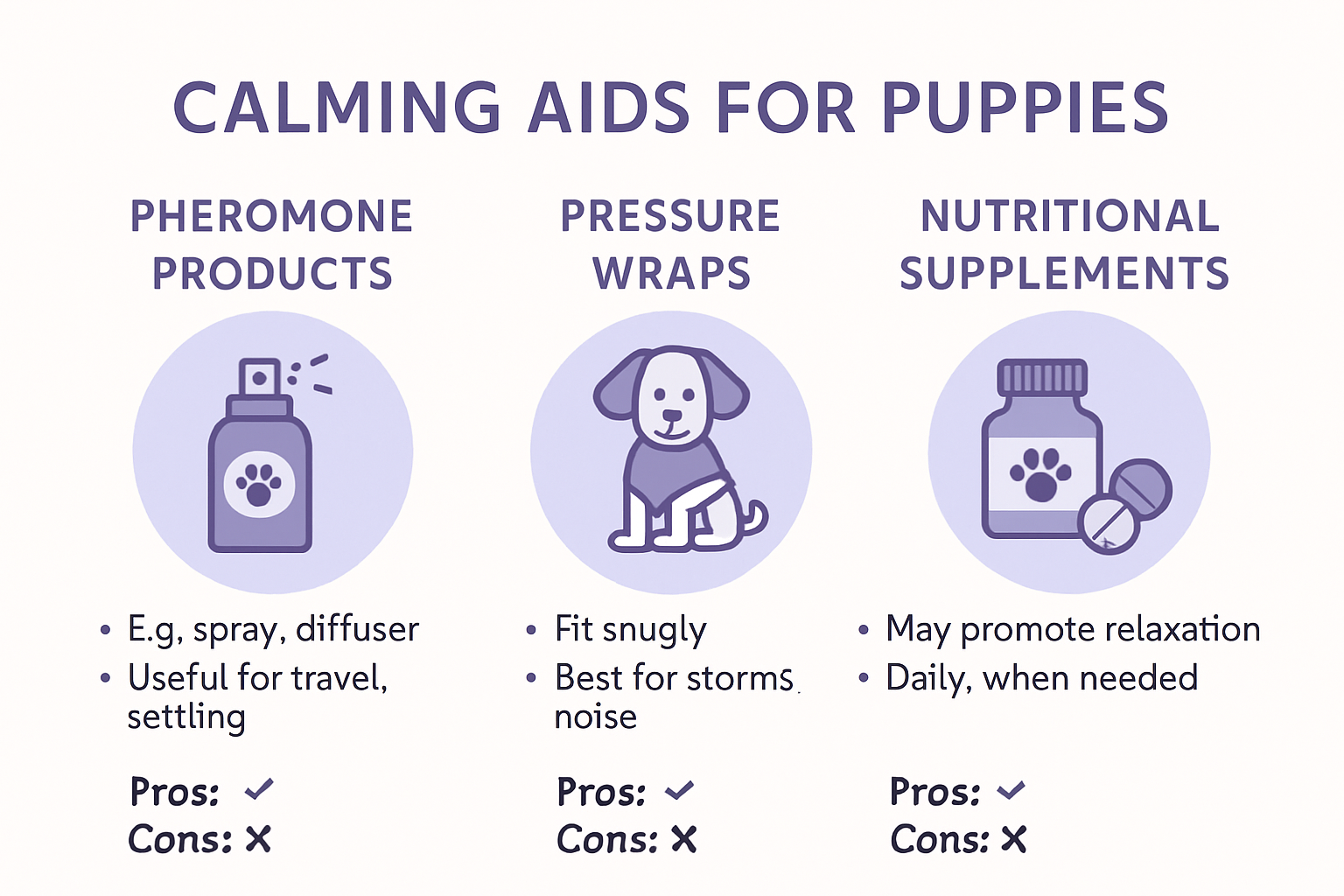 Infographic showing types of calming aids for puppies