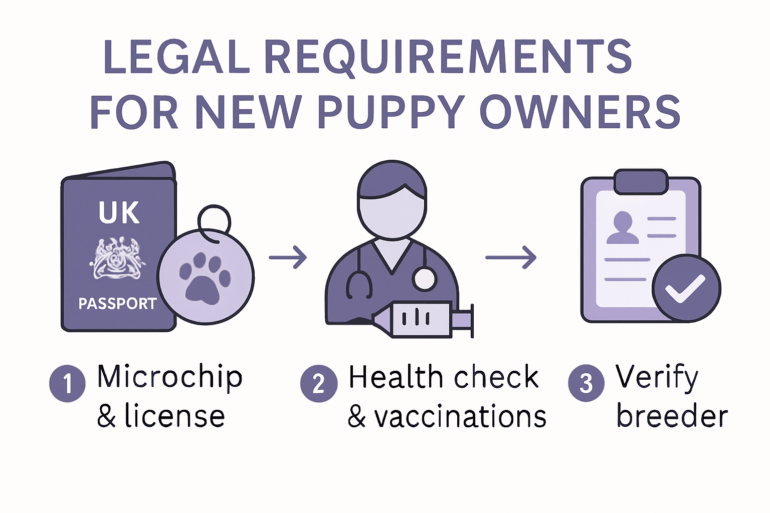 Infographic summarizing UK legal steps for new puppy owners