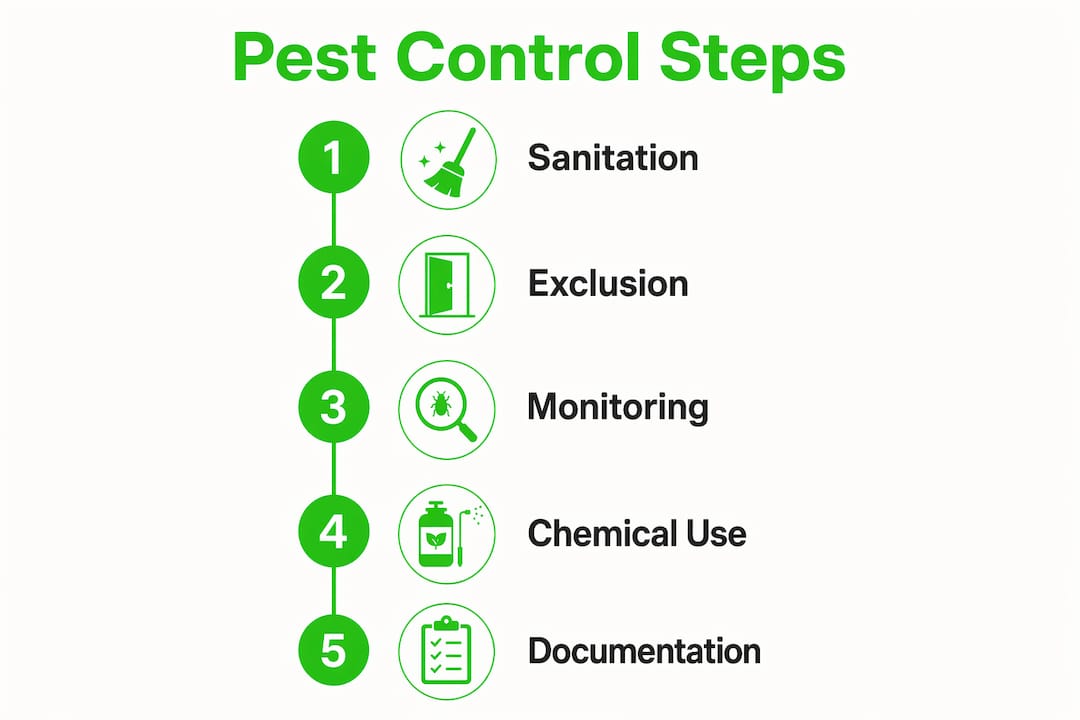 Infographic showing five steps of pest control in biosecurity