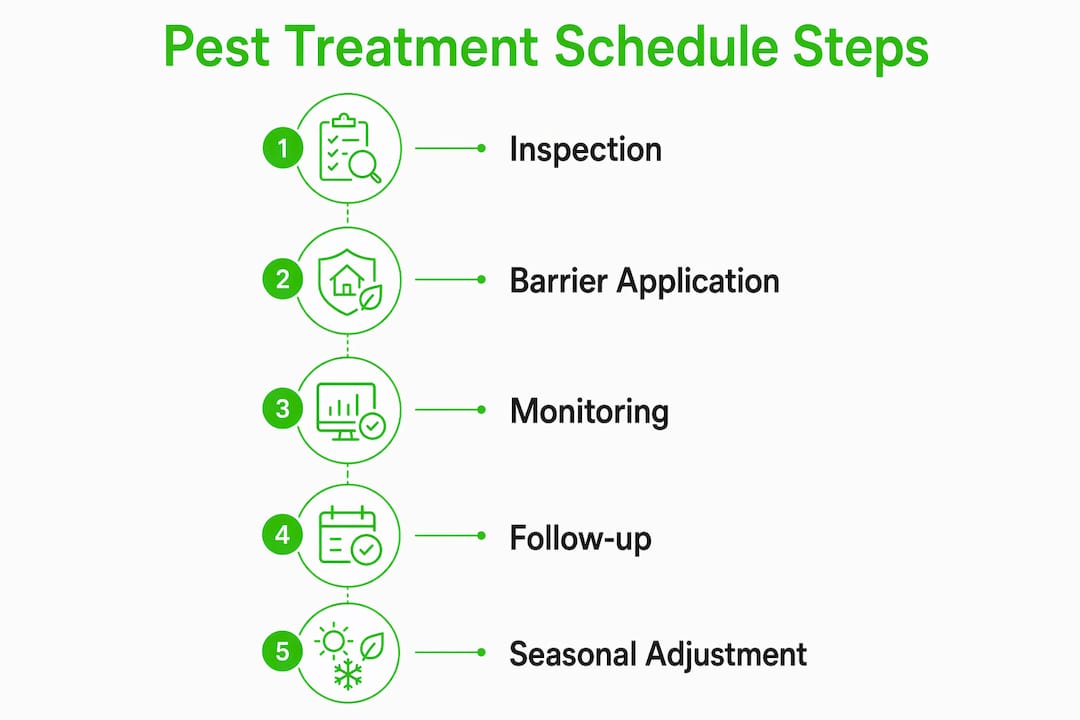 Infographic showing five key pest treatment schedule steps