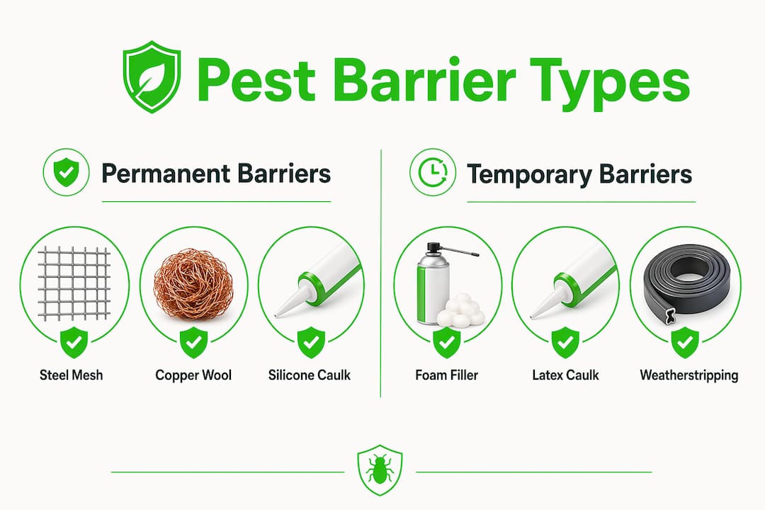 Infographic illustrating permanent and temporary pest barriers