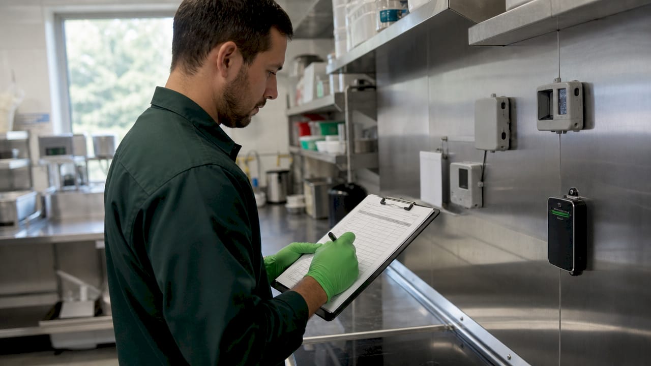 Technician logging pest monitoring data on tablet
