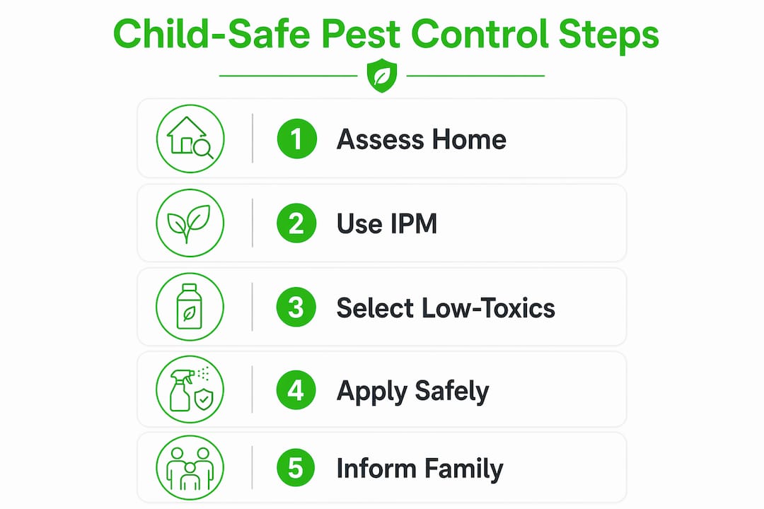 Infographic showing steps for child-safe pest control
