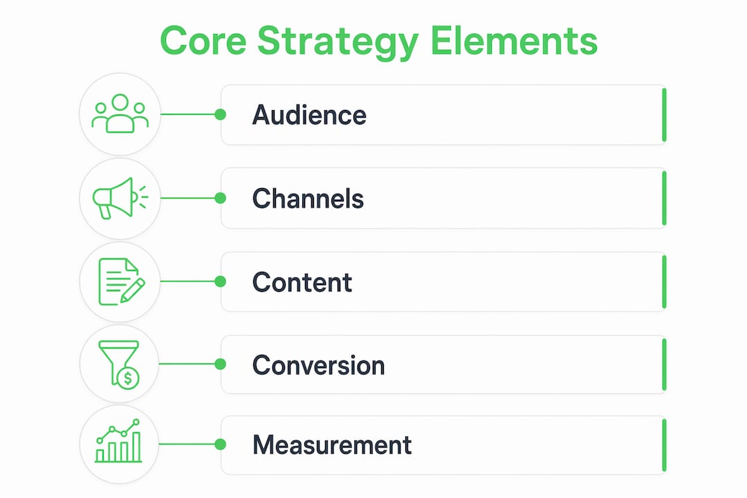Infographic showing main elements of digital marketing strategy