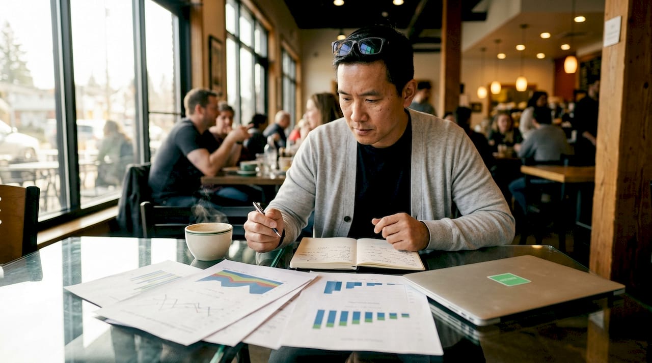 Market analyst reviewing buyer personas and charts