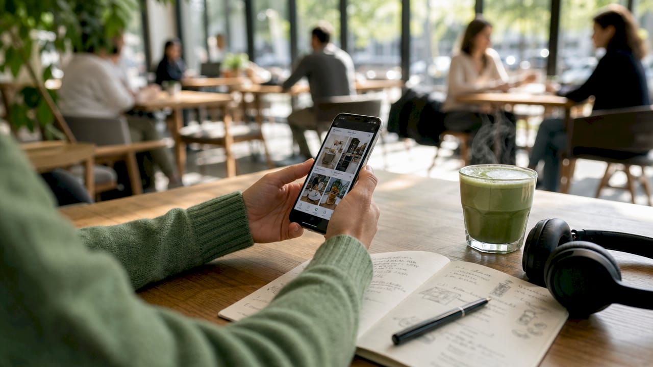 Hands scrolling social commerce product feed on phone