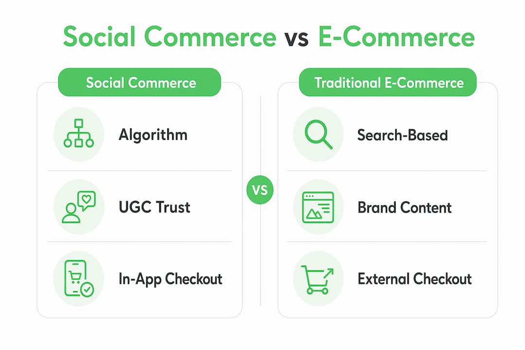 Infographic comparing social commerce and traditional e-commerce