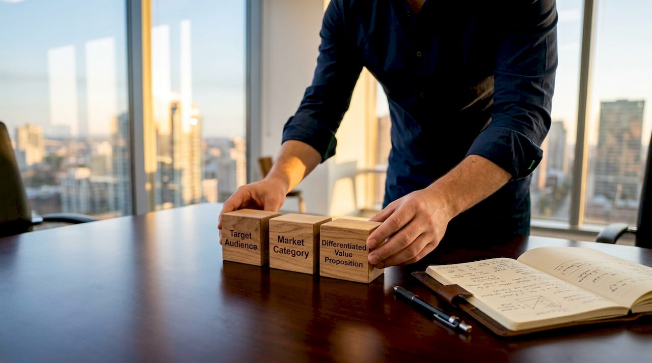 Hands arranging strategic components blocks