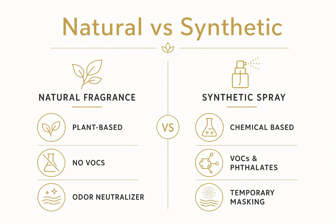 Infographic comparing natural fragrance and synthetic spray