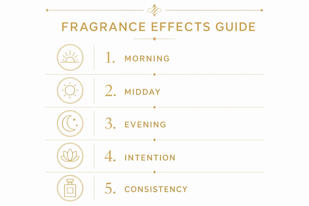 Infographic illustrating fragrance effects by time and intent