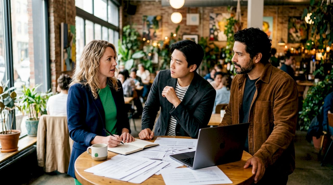 Diverse team collaborating on brand positioning