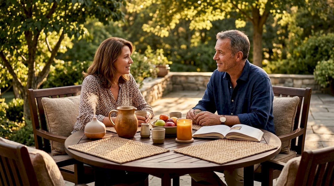 Couple enjoying fragrance-enhanced kitchen atmosphere