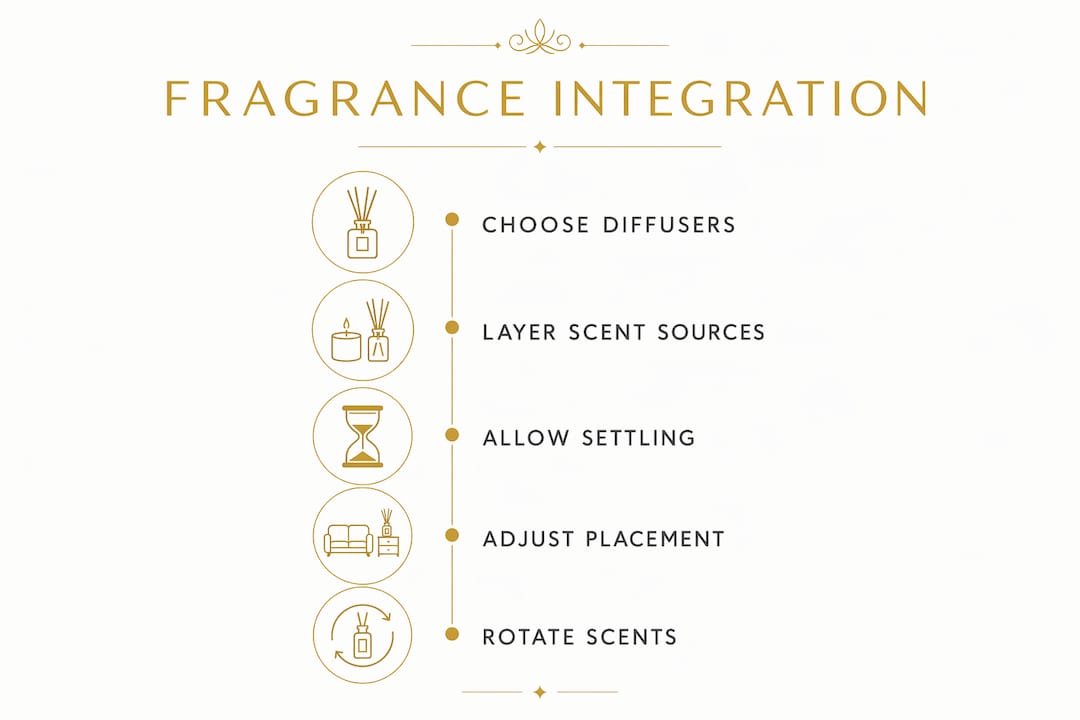 Infographic showing steps to integrate fragrance in interior design