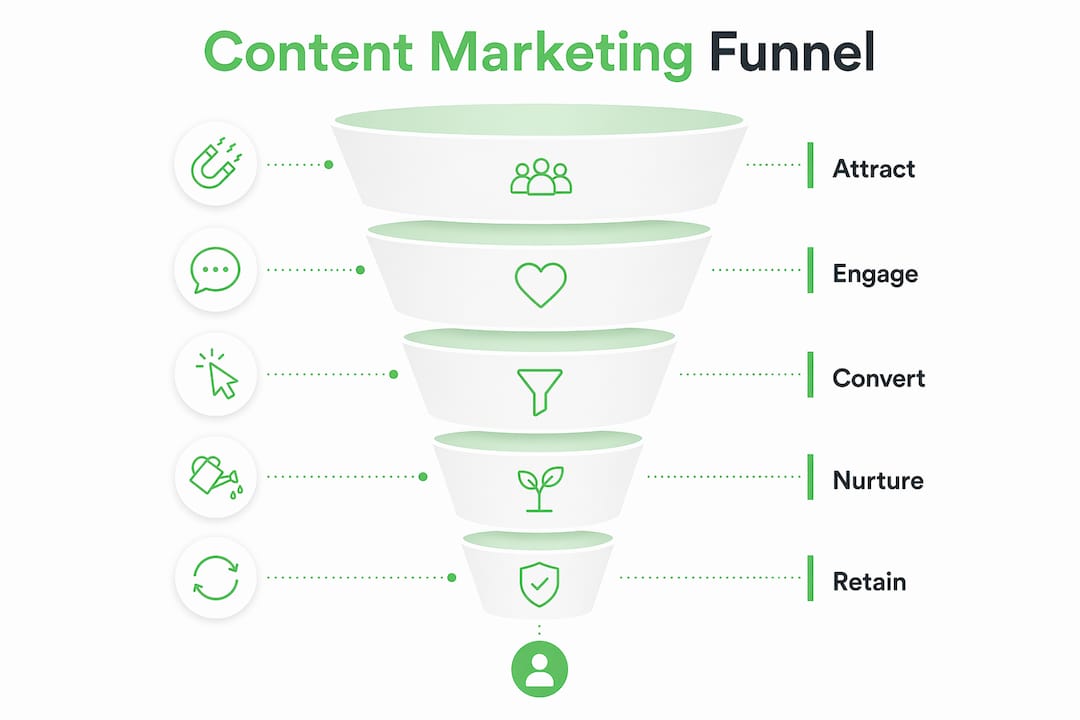 Infographic illustrating content marketing funnel stages