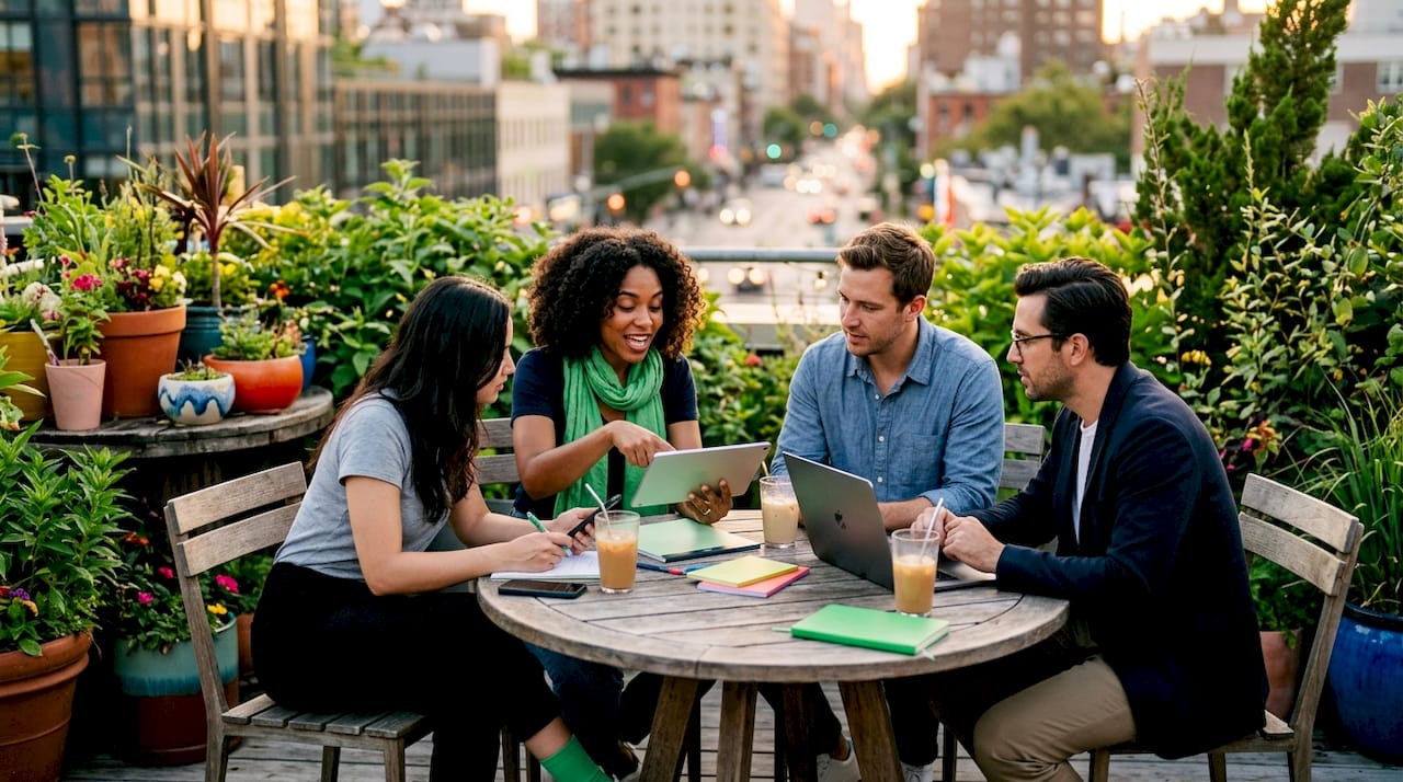 Marketing team discussing KPIs at conference table