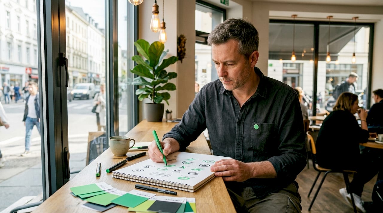 Designer sketching visual brand logos