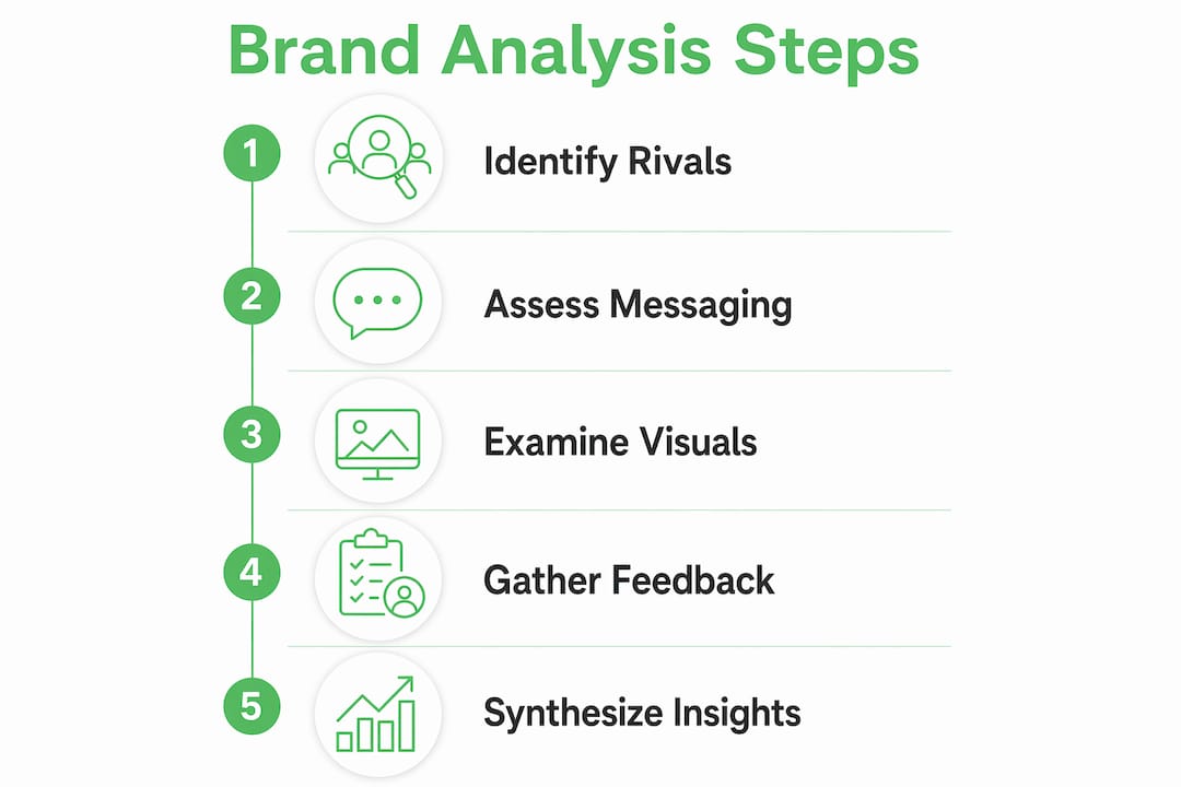 Infographic showing steps of competitor branding analysis