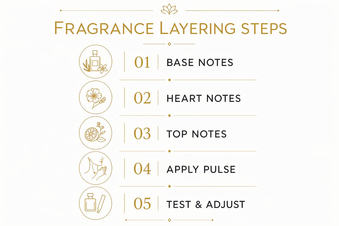 Infographic outlining fragrance layering steps