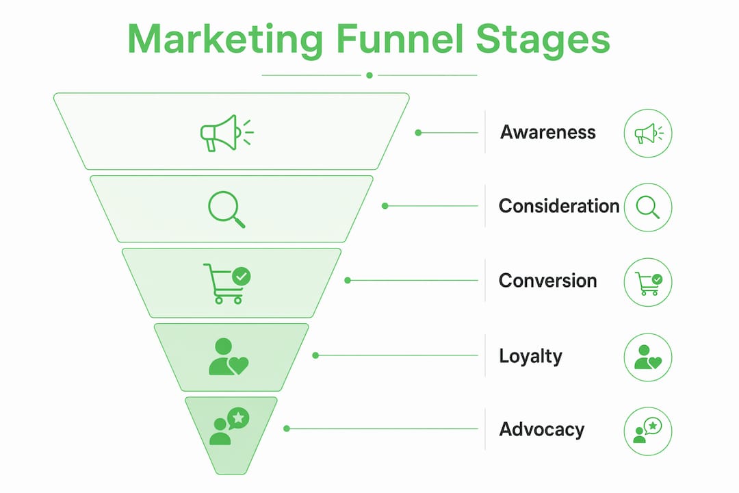 Infographic illustrating stages of marketing funnel