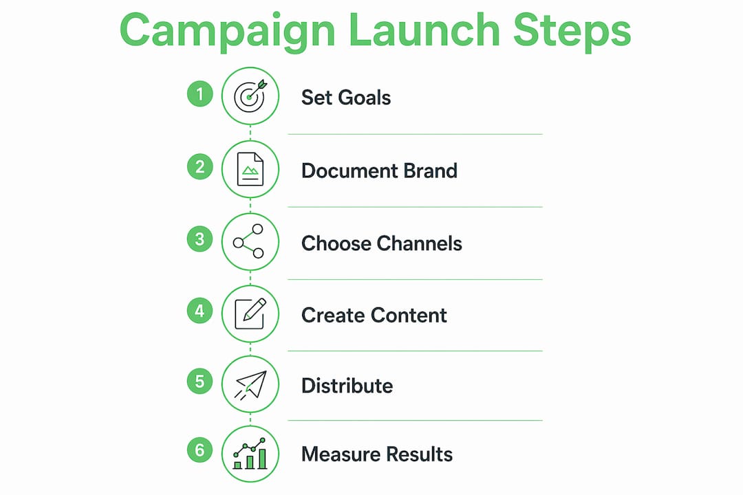 Infographic showing steps to launch brand awareness campaign