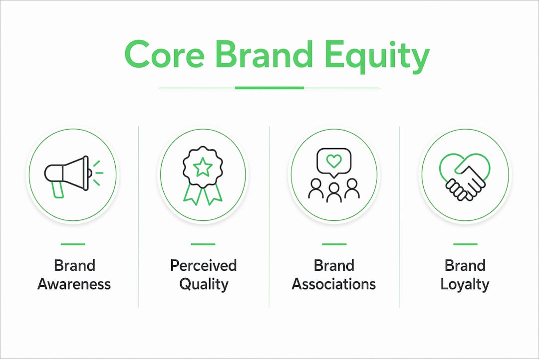 Infographic showing four core dimensions of brand equity